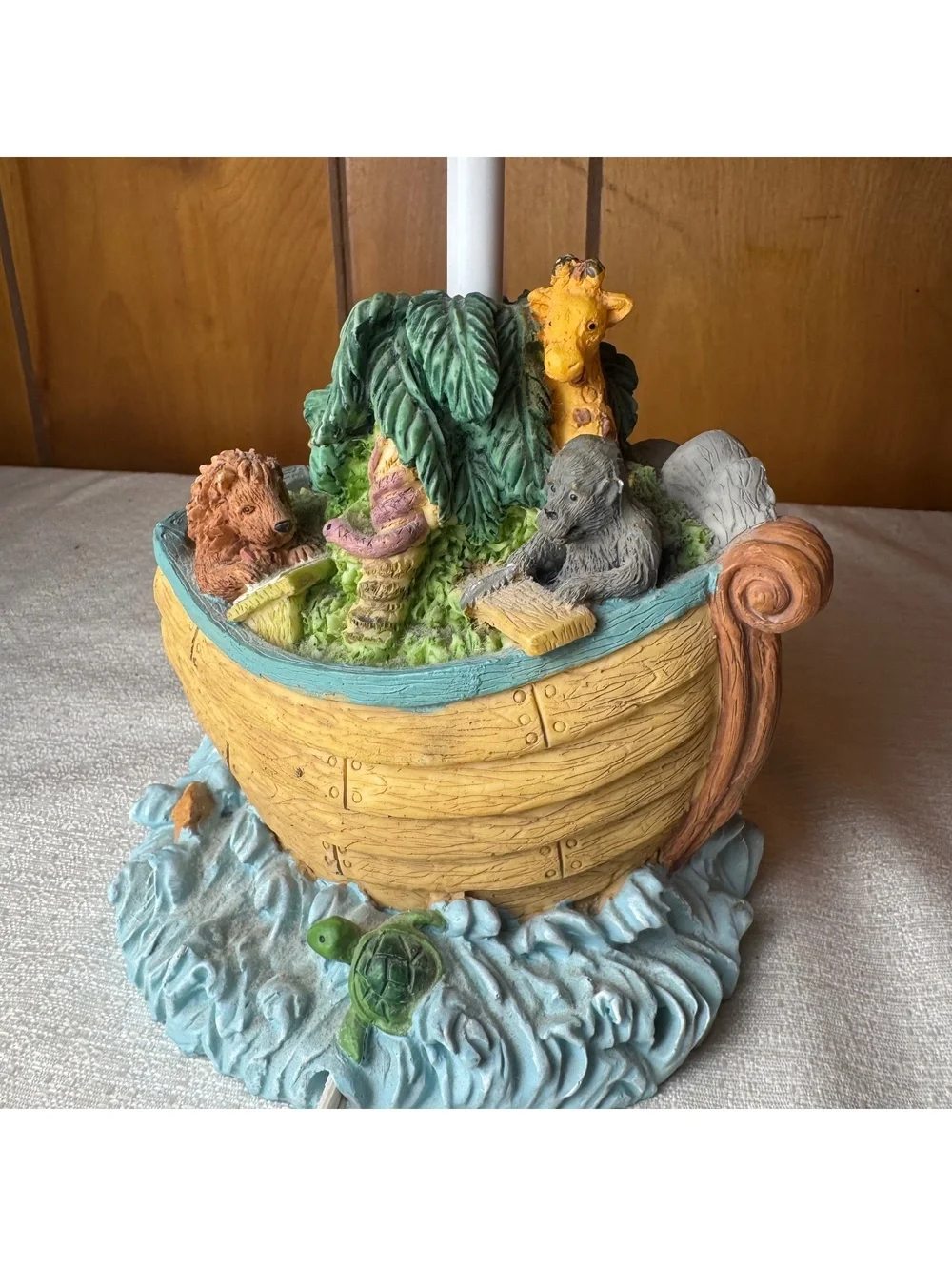 Vintage Noah’s Ark Animal Table Lamp With Woven Shade 14 Inch Nursery Decor